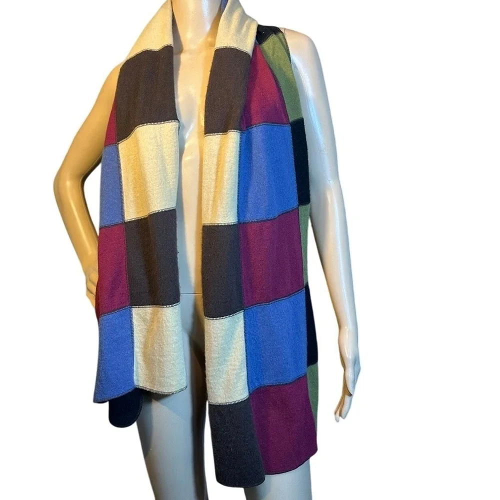 Carolina Amato Wool Angora Patchwork Scarf Wrap Shawl‎ Multicolored Boho